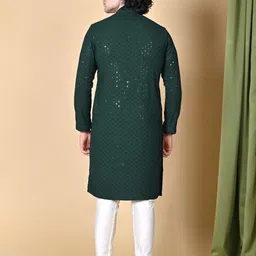 MAAHI FABS Ethnic Motif Embroidered Sequinned Regular Thread Work Cotton Kurta & Churidar image 3