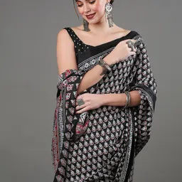 anouk rustic Anouk Floral Printed Block Print Saree image 3