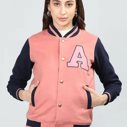 CHKOKKO Typography Printed Mock Collar Varsity Jacket image 4
