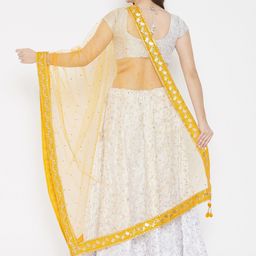 Clora Creation Mustard Ethnic Motifs Embroidered Dupatta with Sequinned image 4