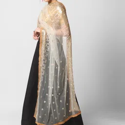 Dupatta Bazaar White & Peach-Coloured Embroidered Dupatta with Sequinned image 3