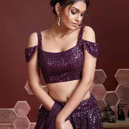 FABPIXEL Embellished Sequinned Semi-Stitched Lehenga & Unstitched Blouse With Dupatta image 4