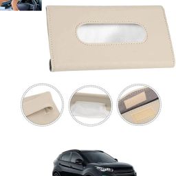 Beige Leatherite Rectangle Shape Fancy Design Tissue Dispencer For Car-106 Vehicle Tissue Dispenser-3