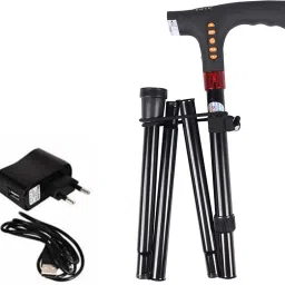 Smart Folding Hand Stick FM Radio LED Flash Light, Fall Alaram Old People Stick Walking Stick-image-20