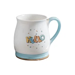 JCPL White & Blue 2 Pieces Hello Printed Ceramic Glossy Mugs 350 ml Each image 2
