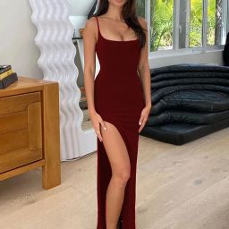 Women Bodycon Maroon Maxi/Full Length Dress-image-35