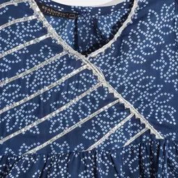 Readiprint Fashions Girls Blue Bandhani Printed Angrakha Gotta Patti Pure Cotton Kurta with Sharara image 2