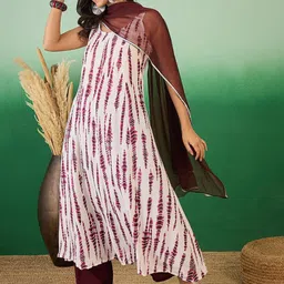 Sangria Shibori Abstract Printed A-Line Sleeveless Kurta With Trouser & Dupatta image 2