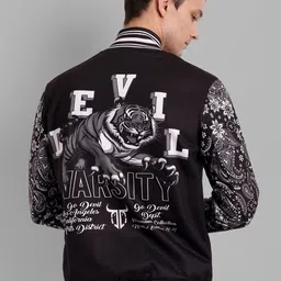 GO DEVIL Graphic Printed Mandarin Collar Bomber Jacket image 5