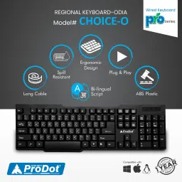 PRODOT Choice-Oriya with 104 Keys Wired USB Standard Multi-device Keyboard Compatible with Desktop, Laptop, Mac stand support,Odiya Keyboard image 2