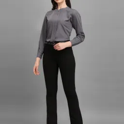 Women Regular Fit Solid Mandarin Collar Casual Shirt-image-4