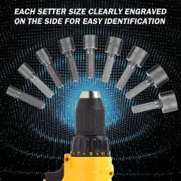 banistrokes 9pc Nut Driver Drill Bit Set Socket Bit Chuck Adapter 1/4" Hex Shank 5-13mm Socket Sleeve Wrench Screw Power Drill Adapter Tool for Screws Hooks Bolt Heads image 2