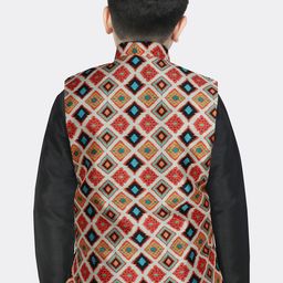 SG YUVRAJ Boys Yellow & Red Printed Bandhgala Nehru Jacket image 4