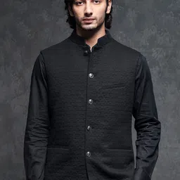 RARE RABBIT Men Mitzi Tailored Fit Textured Nehru Jackets-13