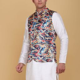 TAHVO Men Multicolored  Printed Bandhgala Nehru Jacket image 3