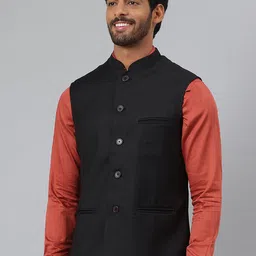 MR BUTTON Mandarin Collar Woven Nehru Jacket image 4