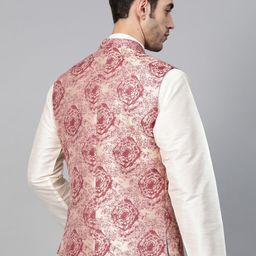 MANQ Men  Woven-Design Jaquard Silk Nehru Jacket image 3