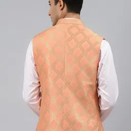 MANQ Men Woven-Design Jaquard Silk Nehru Jacket image 4