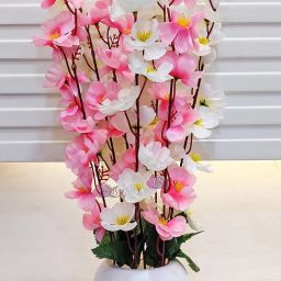 Daissy Raise Red & White Blossom Artificial Flowers(20 inch, Pack of 1) Pink, White Cherry Blossom Artificial Flower with Pot-image-0