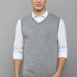 Men Self Design V Neck Grey Sweater-image-17