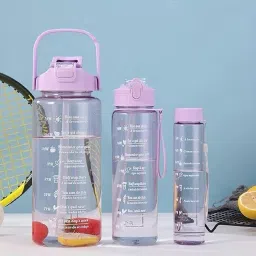 3 PCS Transparent Motivational Water Bottles With Time Marker 2000 ml Water Bottle-image-99
