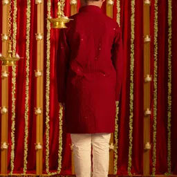 VASTRAMAY Boys Ethnic Motifs Embroidered Regular Sequinned Kurta With Pyjamas image 4