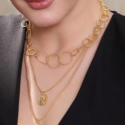 Tokyo Talkies X Rubans Gold Plated Handcrafted Interlinked Layered Chain Necklace-image-76