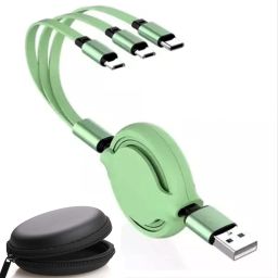 BUFONA 3 in 1 Telescopic Retractable USB Charging + Data Cable With Carry Pouch Charging Pad-image-68