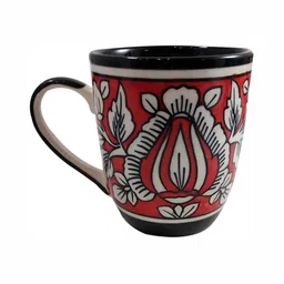 INDIA MEETS INDIA Red & White 6 Pieces Printed Glossy Finish Ceramic Mugs 250 ml Each-16