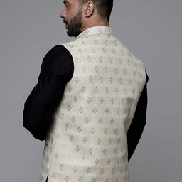 MAAHI FABS Regular Kurta With Churidar & Woven Design Nehru Jacket image 4