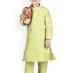 BAESD Boys Mandarin Collar Regular Kurta with Pyjamas and Printed Nehru Jacket image 4