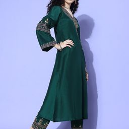 Varanga Ethnic Motifs Embroidered Regular Kurta with Trousers & With Dupatta image 4