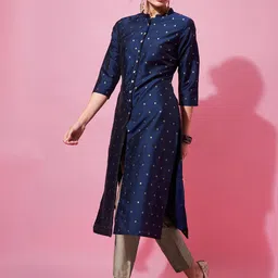 indo street Ethnic Motifs Self Design Multiple Slits A-Line Kurta with Palazzos image 4