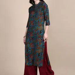 SHOWOFF Women Floral Printed Panelled Beads and Stones Kurta with Palazzos image 4