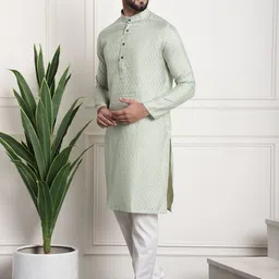 SOJANYA Woven Design Sequinned Regular Kurta With Churidar & Nehru Jacket image 4