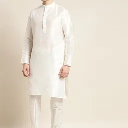 SOJANYA Mandarin Collar Straight Regular Kurta With Pyjamas & Nehru Jacket image 4