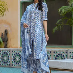 RangDeep Floral Printed Regular Pure Cotton Kurta With Pyjamas & Dupatta image 4