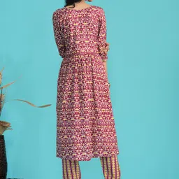 Sangria Ethnic Motif-Printed A-Line Kurta With Trouser image 4
