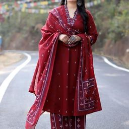 KALINI Floral Embroidered Regular Thread Work A-Line Kurta With Palazzos & Dupatta image 4