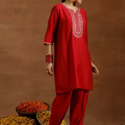 Gerua By Libas Floral Yoke Design Regular Sequinned Kurta With Salwar & Dupatta image 4