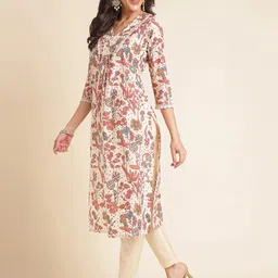 NAINVISH Floral Printed Regular Thread Work Pure Cotton Kurta With Trousers & Dupatta image 4