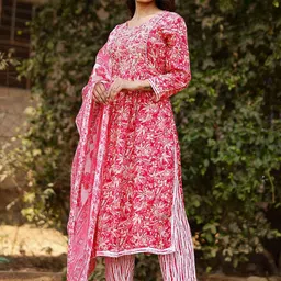 mokshi Ethnic Motifs Printed Regular Thread Work Kurta With Palazzos & Dupatta image 4