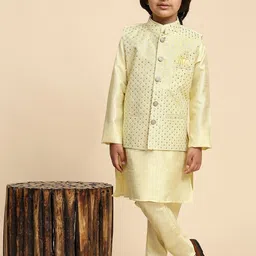 Pro-Ethic STYLE DEVELOPER Boys Mandarin Collar Regular Kurta with Pyjamas & Nehru jacket image 5
