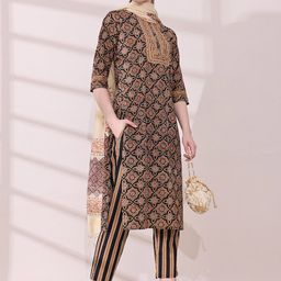 Anouk Floral Printed Regular Pure Cotton Kurta with Trousers & With Dupatta image 1