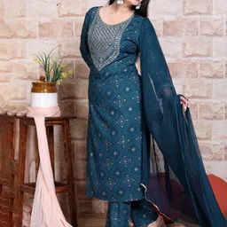 gvs shoppe Floral Embroidered Sequinned Regular Kurta With Palazzos & Dupatta image 5