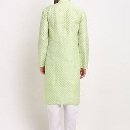 Jompers Men Green Ethnic Motifs Printed Regular Dupion Silk Kurta with Pyjamas image 4