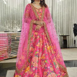 FABPIXEL Pink Printed Semi-Stitched Lehenga & Unstitched Blouse With Dupatta image 5