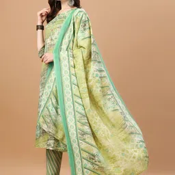 KALINI Abstract Printed Regular Pure Cotton Kurta with Trousers & Dupatta image 2