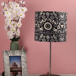 BTR CRAFTS Black & Beige Printed Cylindrical Shaped Metal Table Lamp with Adjustable Cord-picture-11