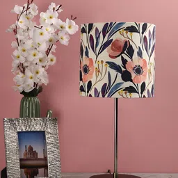 BTR CRAFTS  Beige & Pink Printed Cylindrical Shaped Metal Table Lamp with Adjustable Cord-15